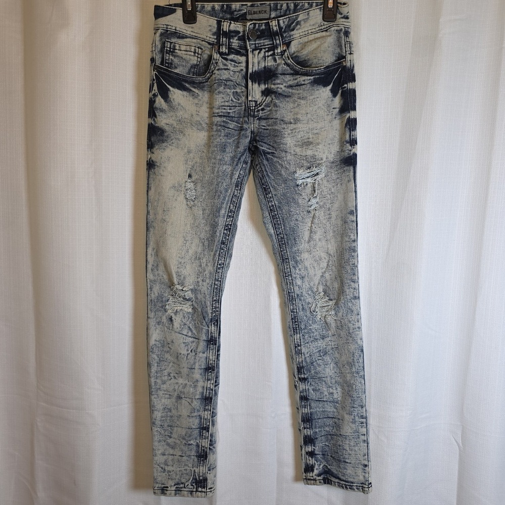 CJ Black Premium Mens Jeans Skinny Flex 28X30 Acid Washed Distressed Blue Denim